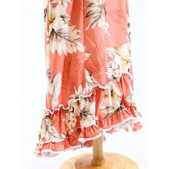 NWT Pacific Legend Hibiscus Pink Cotton Hawaiian Ruffle Long Muumuu Dress 2XL - Picture 10 of 16
